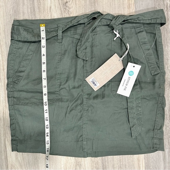 NWT Liverpool Olive Green Cargo Mini Skirt Belted Stretch Linen Size 12 Petite - Picture 5 of 10